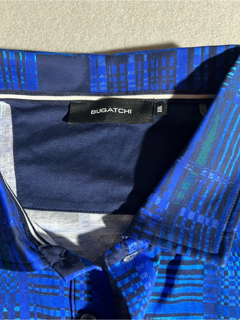 Bugatchi Blue Grid-Pattern Polo - Picture 2 of 6